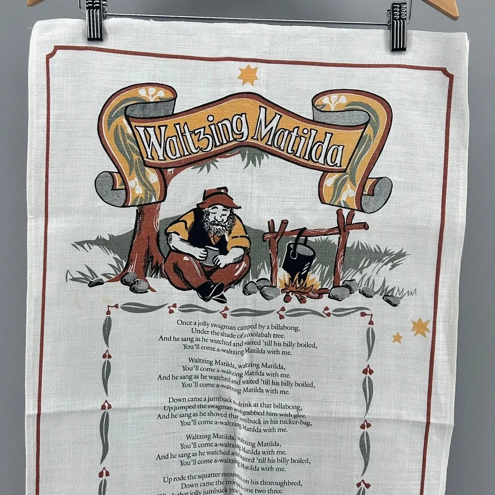 Rodriguez Waltzing Matilda Australia Pure Linen Tea Towel Banjo Paterson Poem